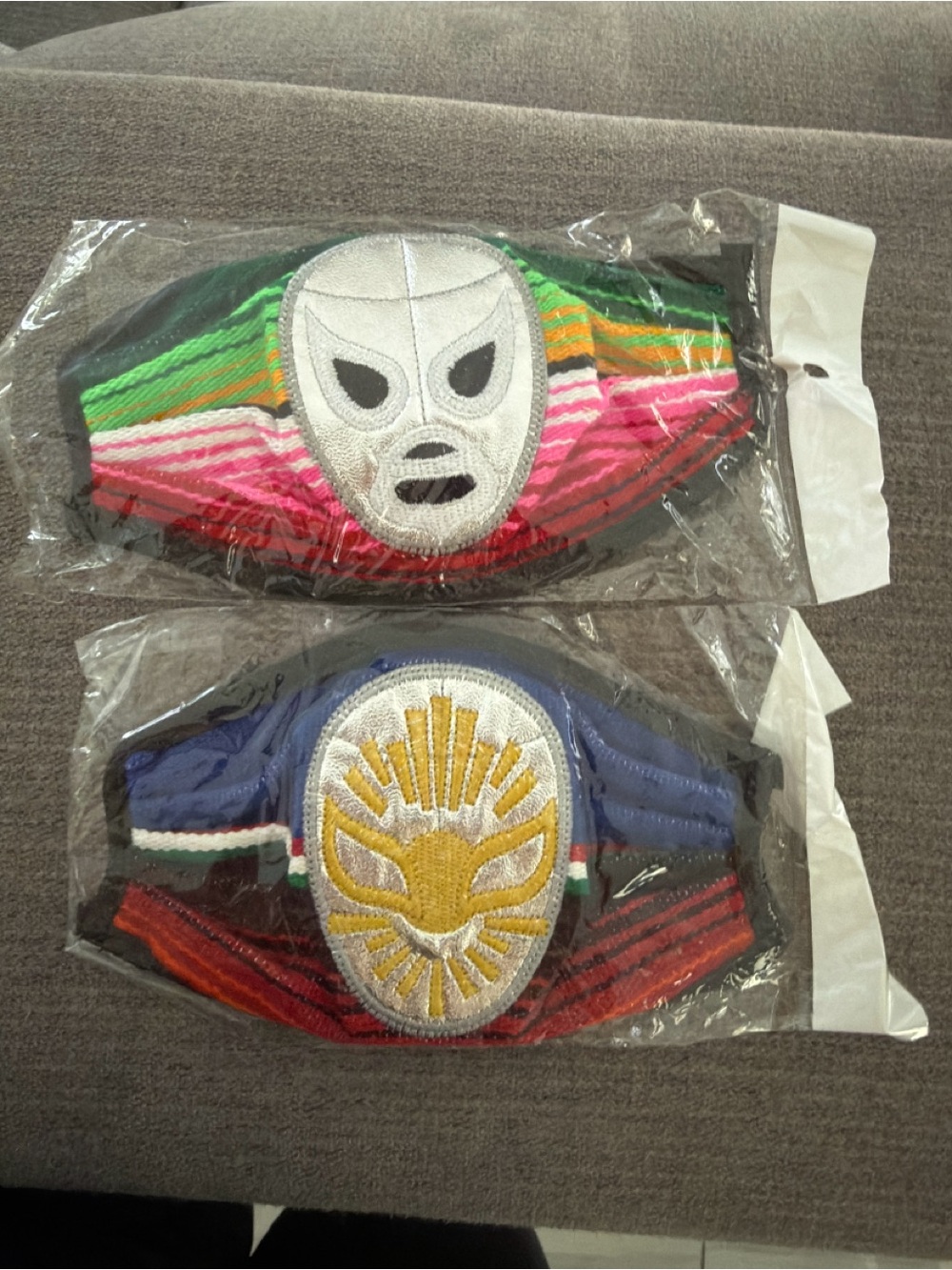 2 New Embroidered luchadores 🤼 multicolored Face Mask  Made in Mexico 🇲🇽
